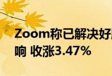 Zoom称已解决好服务中断问题 股价未受影响 收涨3。47%